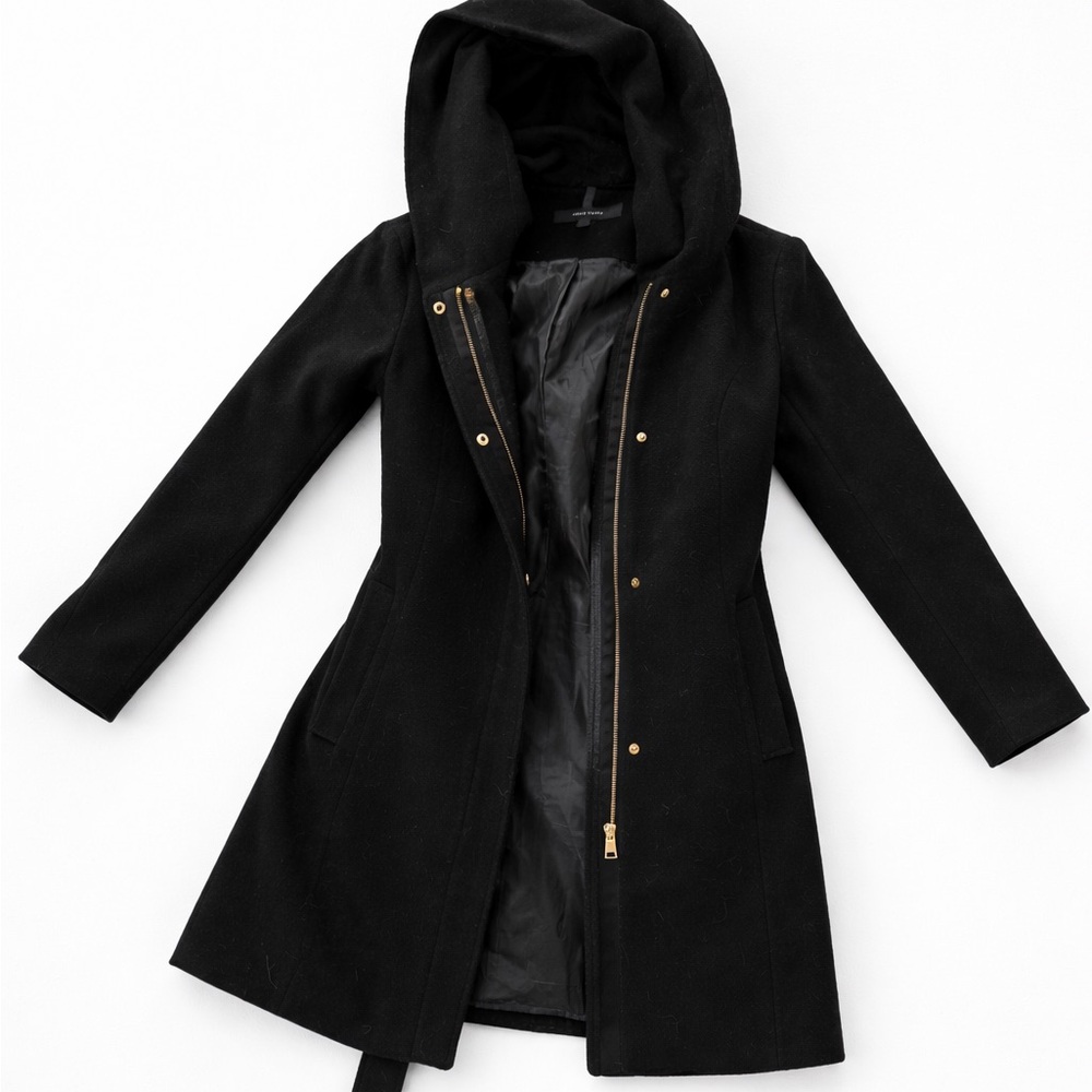 Cole Haan Black Hooded  100% Wool Women's Coat